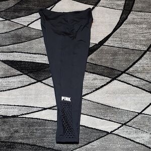 VS PINK 2019 ULTIMATE BLACK MESH REFLECTIVE BACK LOGO POCKET LEGGINGS